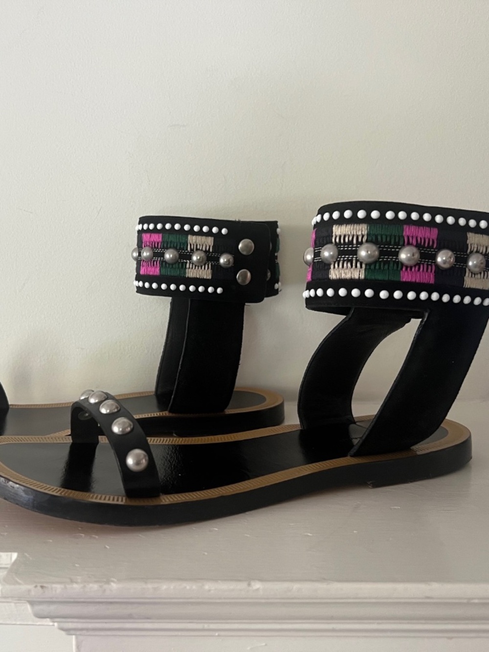 Isabel Marant JOYA Sandals 41 embroidered leather suede black US 10-11 $790 - Picture 2 of 11